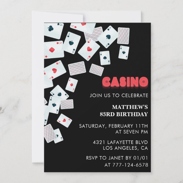 Poker Casino Playing card 83rd birthday invitation (Front)