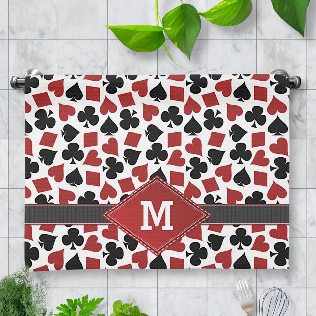 Poker Casino Suit Pattern Monogram Kitchen Towel (Creator Uploaded)