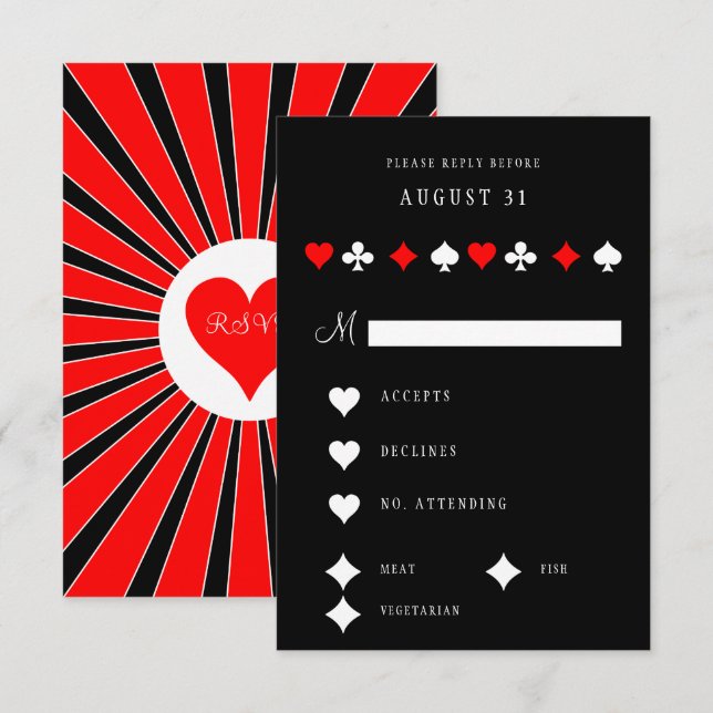 Poker Casino Suits Red and Black Vegas  RSVP Card (Front/Back)