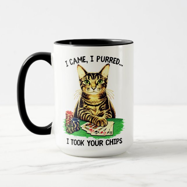 Poker Cat Takes the Pot Mug (Left)