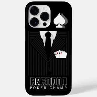 Poker Champ Black and Gray Pinstripe Suit Casino Case-Mate iPhone 14 Pro Max Case