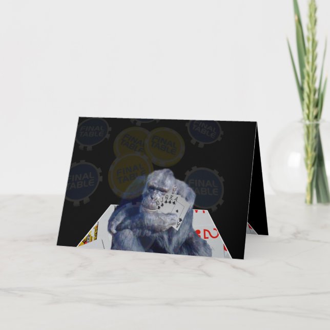 Poker Chimp Champion 3D Effect Birthday Card (Front)