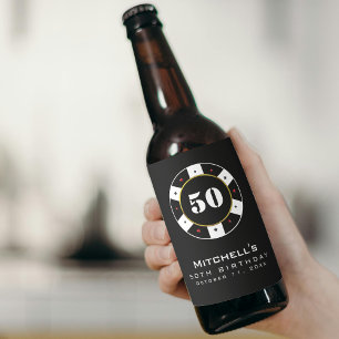 Poker Chip 50th Birthday Party Black Beer Bottle Label