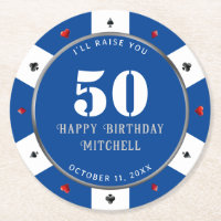 Poker Chip 50th Birthday Party Blue