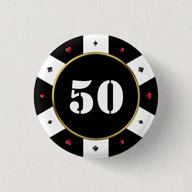 Poker Chip 50th Birthday Party Button (Front)