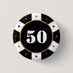 Poker Chip 50th Birthday Party Button