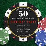 Poker Chip 50th Birthday Party Invitation<br><div class="desc">Cool,  black,  white,  red and gold casino poker chip 50th birthday party invitation.  Personalize it with your event details and a photo on the back.</div>