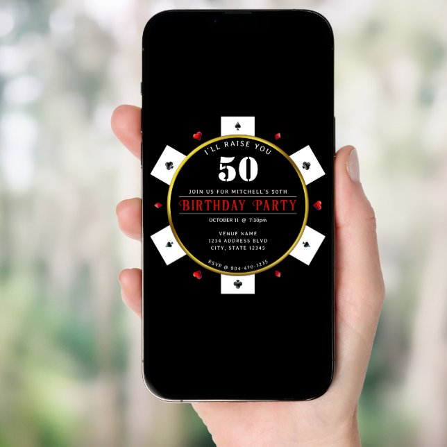 Poker Chip 50th Birthday Party Invitation (Front Digital)