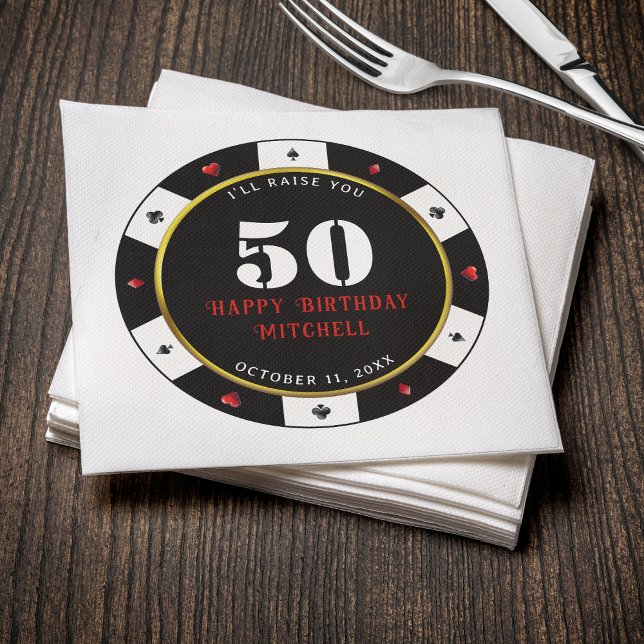 Poker Chip 50th Birthday Party Napkins (Creator Uploaded)