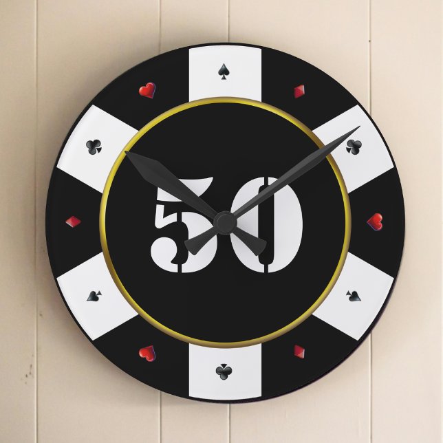 Poker Chip 50th Birthday Party Round Clock (Funny Poker Humor Pot Head Poker Cards
)