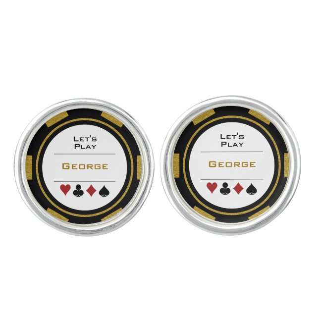 Poker Chip Black Gold Las Vegas Casino Cufflinks (Front)
