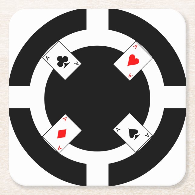 Poker Chip - Black Square Paper Coaster (Front)