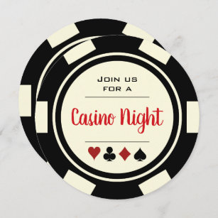 Poker Chip Black White Casino Night Birthday Invitation
