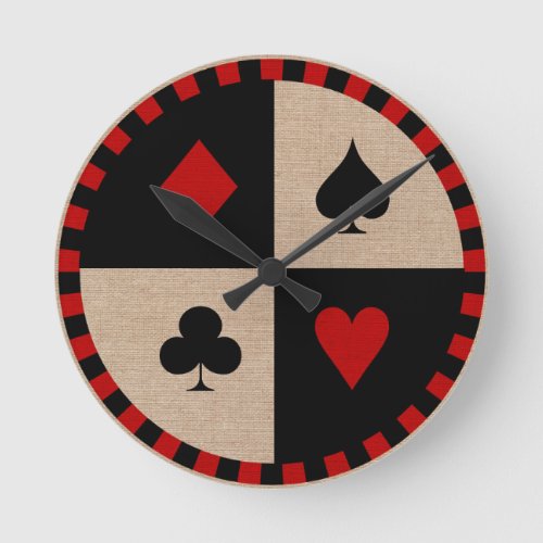 Poker Chip Card Suits Round Clock
