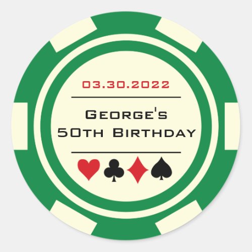 Poker Chip Casino Birthday White Red Green Classic Round Sticker