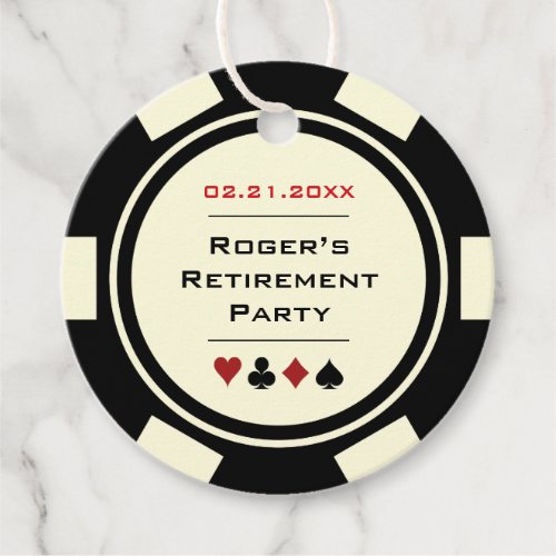 Poker Chip Casino Black Off_White Retirement Favor Tags