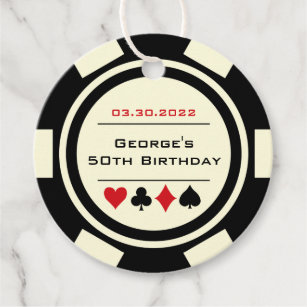Poker Chip Casino Black White Birthday Favor Tags