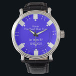 Poker Chip Casino Themed Best Man Gift Watch<br><div class="desc">Las Vegas casino gambling themed wedding best man / groomsman gift watch done in a blue and white poker chip looking dial face.  Personalize all the text fields  to suit your  wedding needs.  Matching products are available.</div>