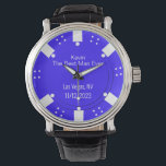Poker Chip Casino Themed Best Man Gift Watch<br><div class="desc">Las Vegas casino gambling themed wedding best man / groomsman gift watch done in a blue and white poker chip looking dial face.  Personalize all the text fields  to suit your  wedding needs.  Matching products are available.</div>