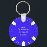 Poker Chip Casino Themed Wedding Favor Keychain<br><div class="desc">Las Vegas casino gambling themed wedding groomsman key chain gift done in a blue and white poker chip look.  Personalize all the text fields  to suit your  wedding needs.  Matching products are available.</div>