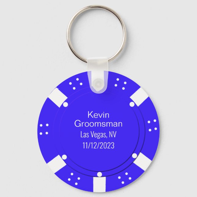 Poker Chip Casino Themed Wedding Favor Keychain (Front)