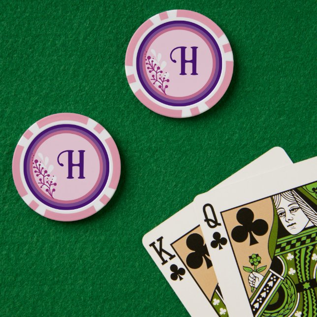 Poker Chip  - Floral Add your initial -  (Poker Table (Double))