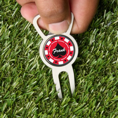 Poker chip golf ball marker and bottle opener divot tool