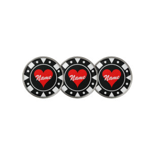 Poker chip golf ball marker with heart and name
