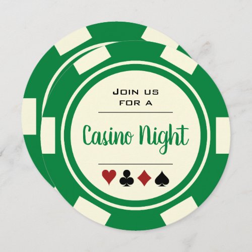 Poker Chip Green Off_White Casino Night Birthday Invitation