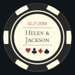Poker Chip in Black Ivory White Las Vegas Wedding Classic Round Sticker<br><div class="desc">These poker chip wedding stickers,  in black,  ivory white,  and red,  would make a perfect addition to your guest's favors or to seal their casino style invitations. Personalize your design with your names in black in the center,  and a wedding date,  thank you,  etc. in red on top.</div>