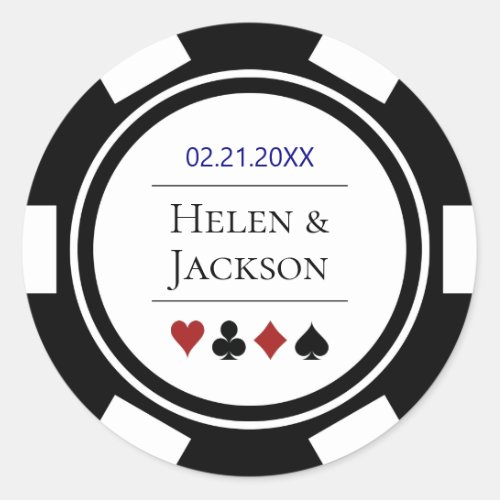 Poker Chip in Blue Black White Las Vegas Wedding Classic Round Sticker