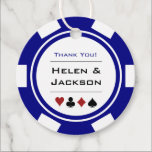 Poker Chip in Navy Blue and White Casino Wedding Favor Tags<br><div class="desc">Getting married in Las Vegas or another fun casino city? Or having a casino themed wedding? These navy blue and white favor tags would make a perfect addition to your guest's favors. Matching invitation,  stationery,  and reception supplies available.</div>