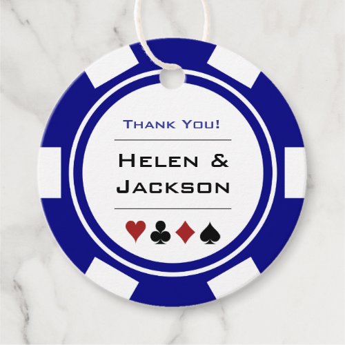 Poker Chip in Navy Blue and White Casino Wedding Favor Tags
