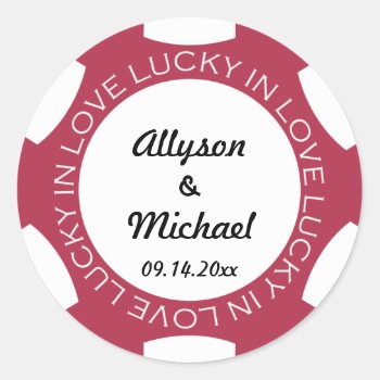 Poker Chip Lucky In Love Wedding Favor Label Red by FidesDesign at Zazzle