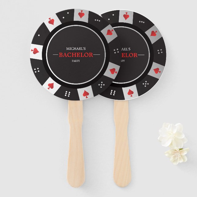 Poker Chip Night Bachelor Party Las Vegas Casino Hand Fan (Front and Back)