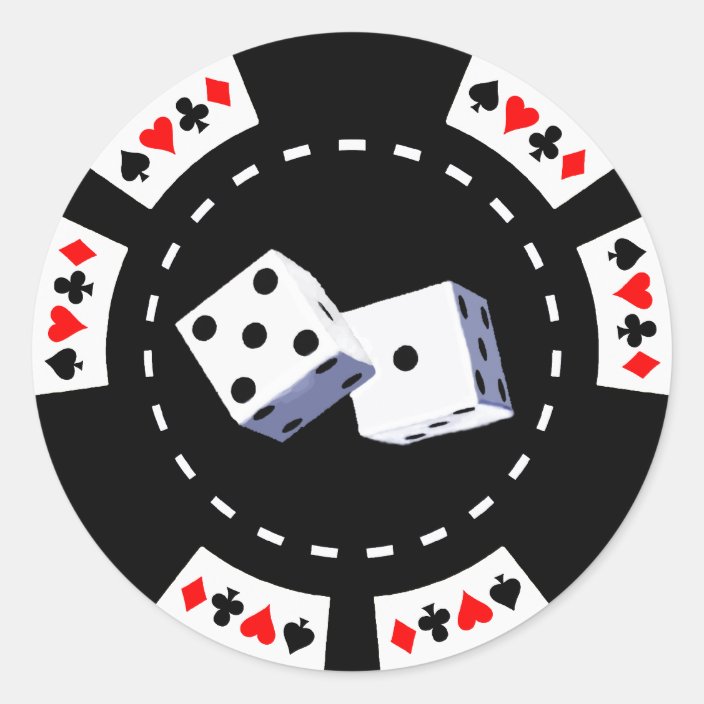 POKER CHIP WITH DICE ORNAMENT CLASSIC ROUND STICKER