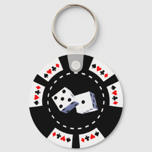 POKER CHIP WITH DICE ORNAMENT KEYCHAIN