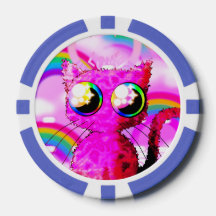 Poker chip with pink kawaii cat