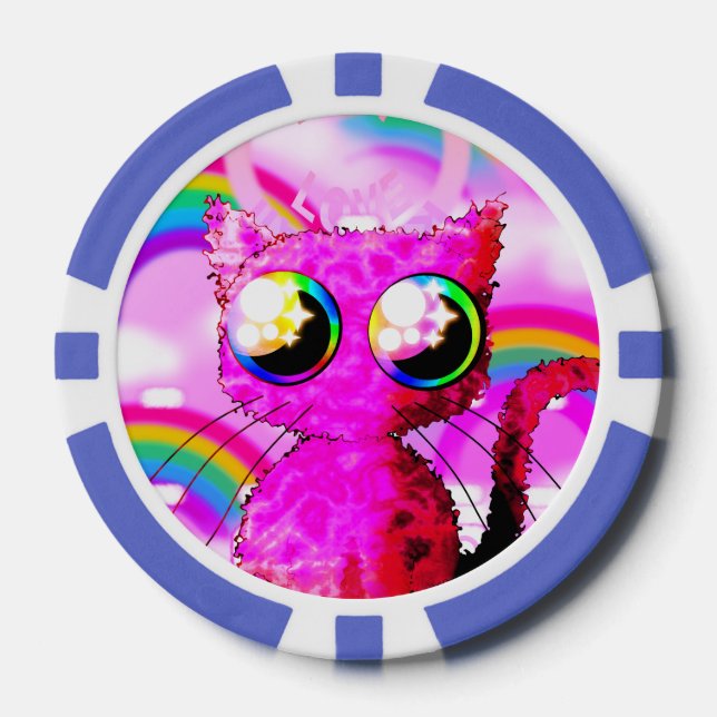 Poker chip with pink kawaii cat (Front)
