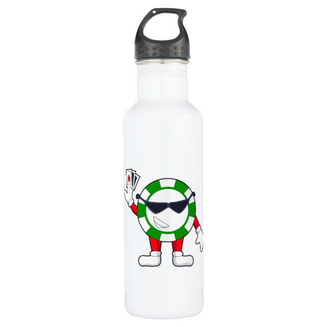 Poker chip with Poker cards Stainless Steel Water Bottle (Front)