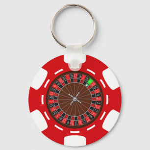 POKER CHIP WITH ROULETTE WHEEL KEYCHAIN