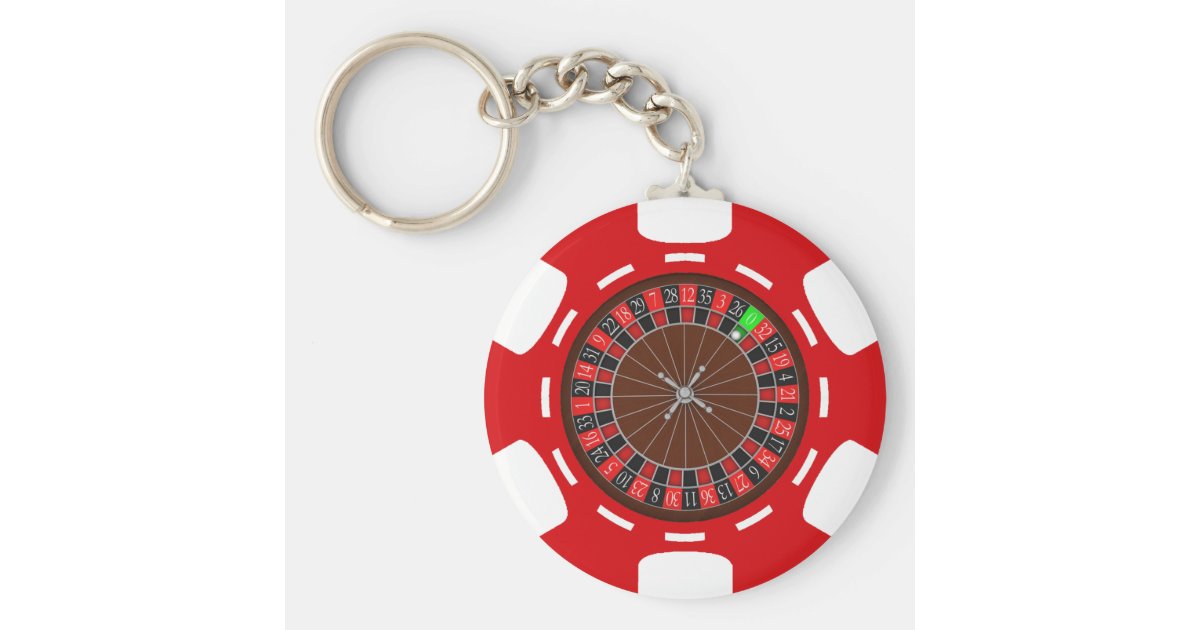 POKER CHIP WITH ROULETTE WHEEL KEYCHAIN
