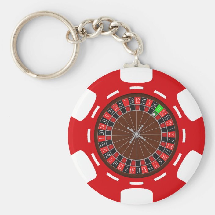 POKER CHIP WITH ROULETTE WHEEL KEYCHAIN