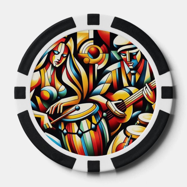 Poker Chips - Musicians, Guitar, Bongos, Geometric (Front)