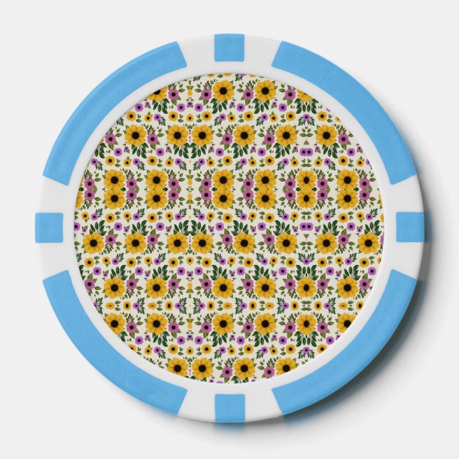 Poker chips with a vibrant floral pattern (Front)