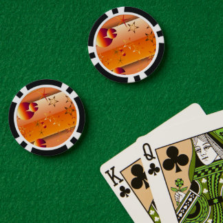 Poker Chips with Orange Abstract Design
