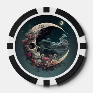 Poker Chips with Skull in the Moon and Roses