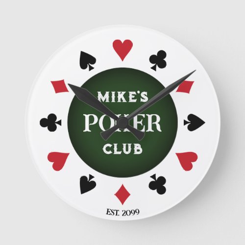 Poker Club Black Poker Chip  Round Clock