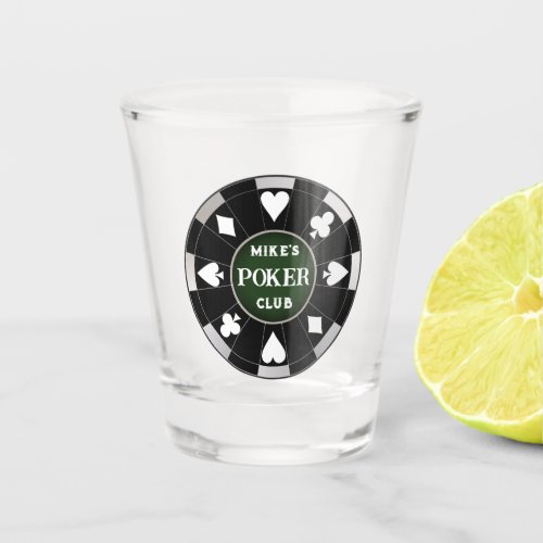 Poker Club Black Poker Chip w Playing Suits  Shot Glass