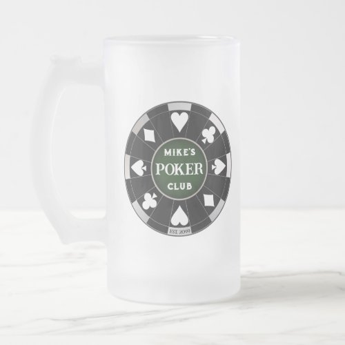 Poker Club Chip Frosted Beer Mug Glass Drinkware